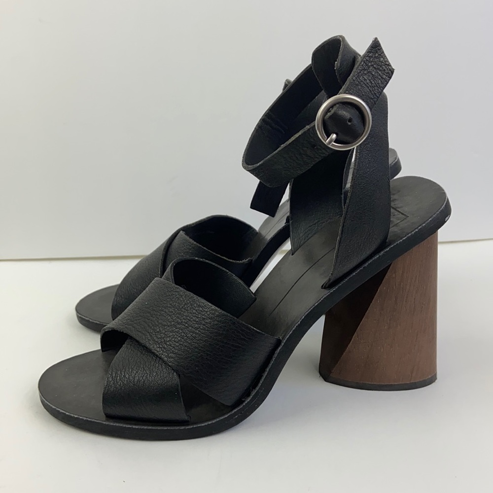 Dolce Vita Black Ankle Strap Sandals Wooden Block heels size 7